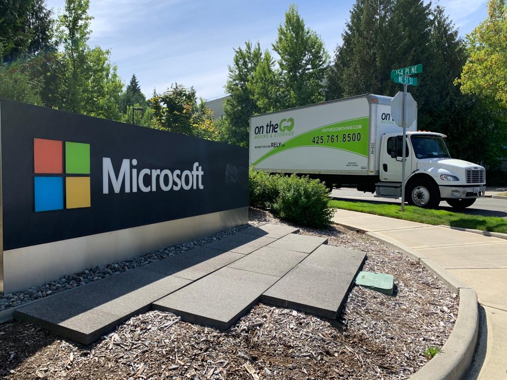 On The Go Moving truck at Microsoft campus in Redmond, WA