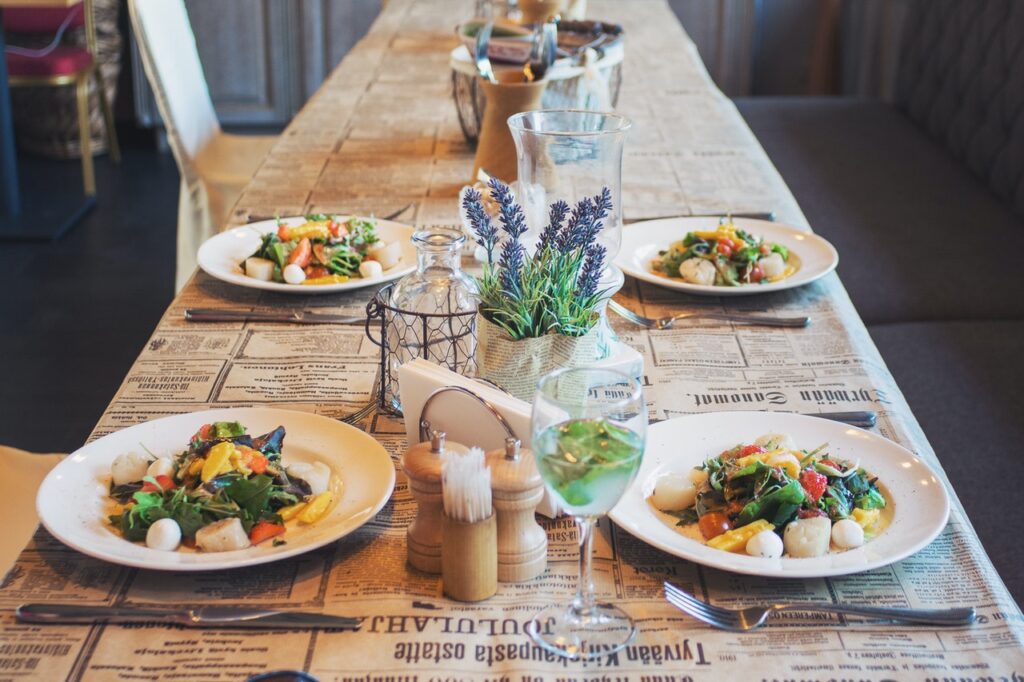 restaurant redmond white ceramic plate with food on the table